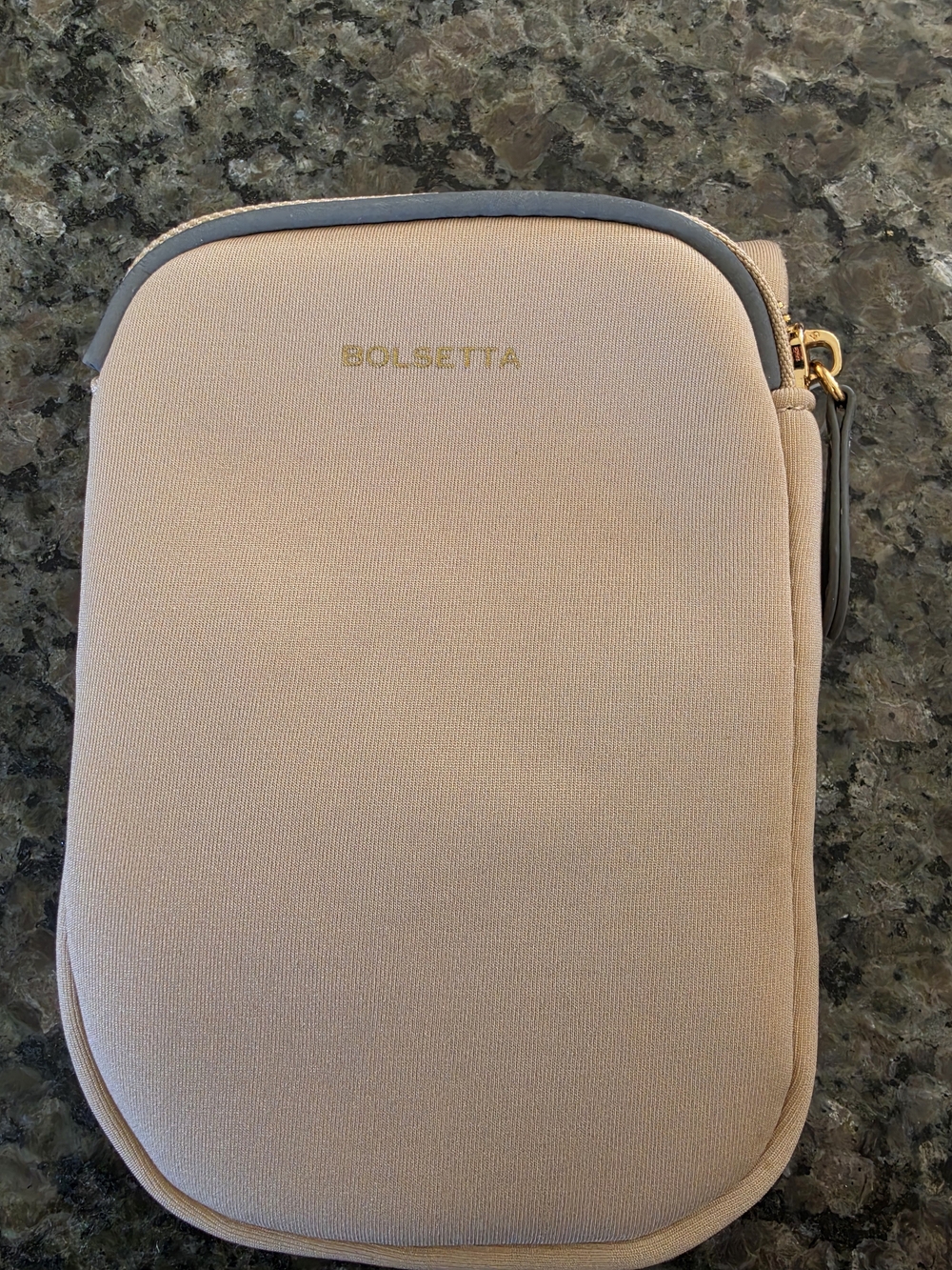BOLSETTA Neoprene Pouch in Beige with Gray Trim